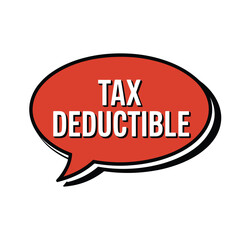 Red speech bubble announcing tax deductible