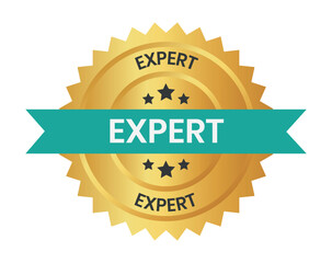 expert. expert round blue and gold label isolated on transparent background. expert logo, label, sign, badge, symbol, banner, line, flat vector, isolated illustration.