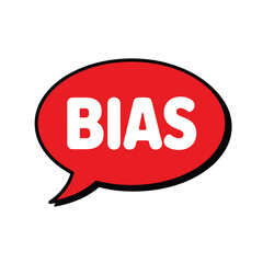 Red speech bubble with the word bias in white text