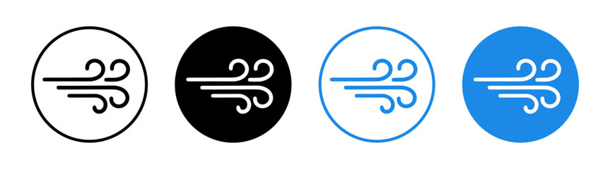 Wind blow icon set in circle design weather symbol on transparent background