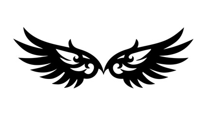 Obraz premium Stylized symmetrical wings with intricate details in black and white illustration design element