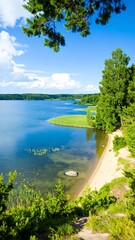 Scenic lake view, sunny day