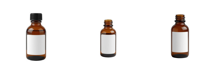 Fototapeta premium Various Sizes of Brown Glass Essential Oil Bottles with Blank Labels