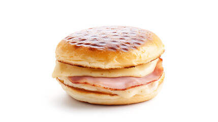 Delicious ham and cheese sandwich, a simple yet satisfying meal. Golden brown bun with melted cheese and savory ham. Perfect for a quick bite!