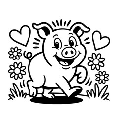 Adorable Black White Cartoon domestik animals mascotes dog cat cow bulldog korgi dino  Vector Art
