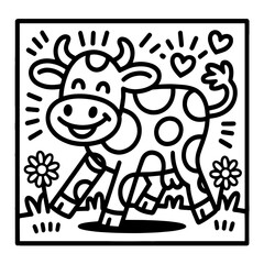 Adorable Black White Cartoon domestik animals mascotes dog cat cow bulldog korgi dino  Vector Art
