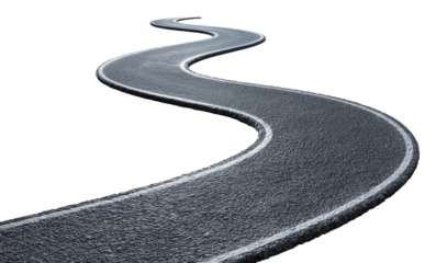 Curved winding asphalt road isolated on transparent background