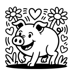 Adorable Black White Cartoon domestik animals mascotes dog cat cow bulldog korgi dino  Vector Art

