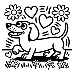 Adorable Black White Cartoon domestik animals mascotes dog cat cow bulldog korgi dino  Vector Art
