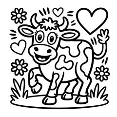 Adorable Black White Cartoon domestik animals mascotes dog cat cow bulldog korgi dino  Vector Art
