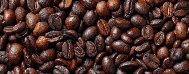Naklejka premium The coffee beans closeup showcasing glossy roasted texture rich brown tones and depth