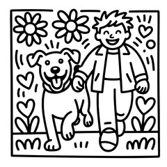 Adorable Black White Cartoon domestik animals mascotes dog cat cow bulldog korgi dino  Vector Art
