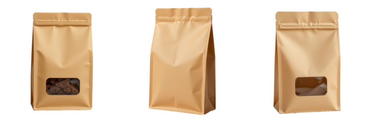 Three Distinct Brown Paper Bags with Transparent Window Design