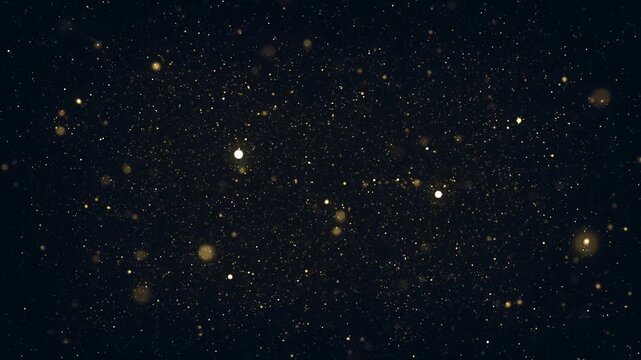 Abstract Brilliant Gold Particles Background/ Animation of an abstract background with floating particles inside fluid space in slow motion mode with ambient occlusion and depth of field blur