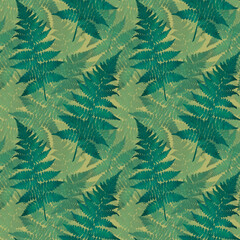 Beautiful green fern leaf, seamless floral botanical pattern with tropical plants. Digital watercolor hand drawn. For fabric, textiles, wrappers, covers, women, girls, accessories, gifts