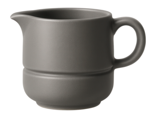 Stackable stoneware creamer with a matte finish, perfect for compact kitchens.