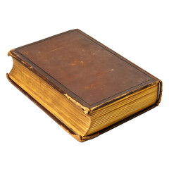 Antique Leather Bound Book with Yellowed Pages on Black Background