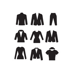 Simple black silhouette icons depicting various articles of clothing