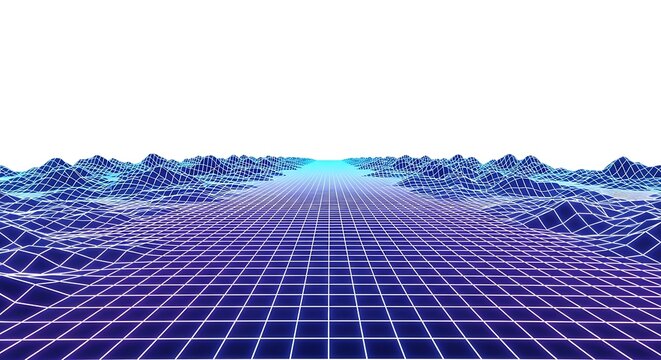 Abstract digital landscape with grid and mountains