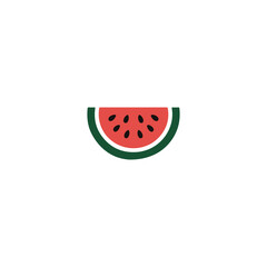 A simple graphic illustration of a semi circle watermelon slice on white