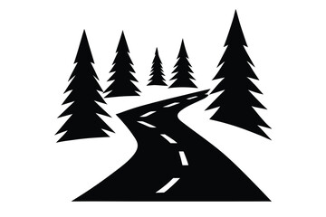 Fototapeta premium frozen forest path simple line art silhouette vector icon