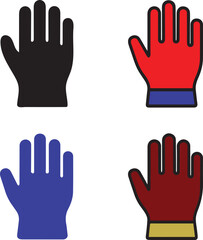 Obraz premium Hand glove colorful icon set, protective glove icon, hand safety symbol, glove icon vector, industrial minimal design, hand glove icon for workwear protection and safety