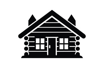 frozen log cabin simple line art silhouette vector icon