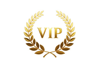 Golden vip laurel wreath emblem symbol of prestige and exclusive status award recognition isolated on transparent background
