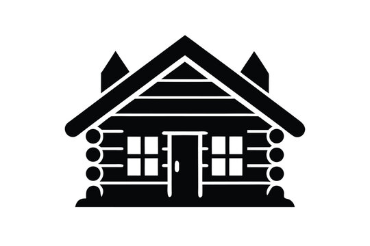 frozen log cabin simple line art silhouette vector icon
