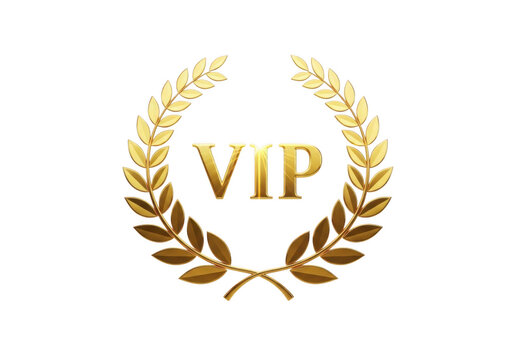 Golden vip laurel wreath emblem symbol of prestige and exclusive status award recognition isolated on transparent background