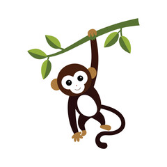 the monkey is hanging from a tree branch vector