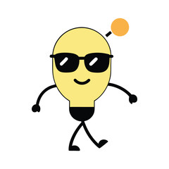 cute bulb wearing sunglass walking vector