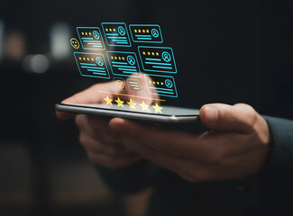 Checking Customer Feedback and Online Reviews on a Mobile Device.