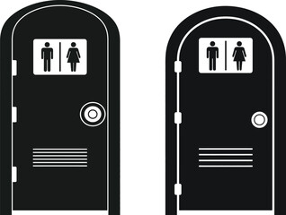 Male and Female Restroom Doors Silhouette Icons

