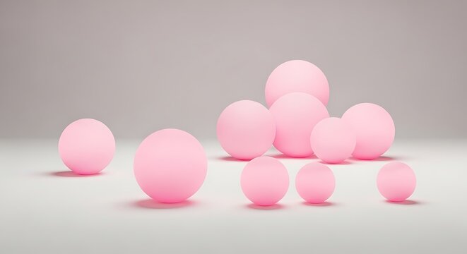Abstract Composition of Pink Spheres on a White Surface. - Powered by Adobe