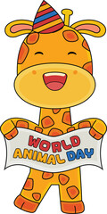 cartoon animal celebrating world animal day