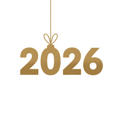 Golden 2026 Hanging Ornament Design on White Background