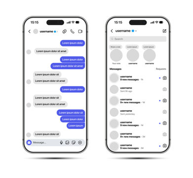Instagram Direct message chat mockup with text, voice, video calls, reactions, media sharing, and interactive messaging interface