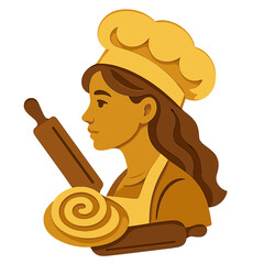 Paper art style bakery chef with rolling pin and pastry elements