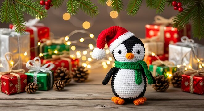 Festive snowman and christmas tree with gifts make a happy winter holiday decoration and celebration