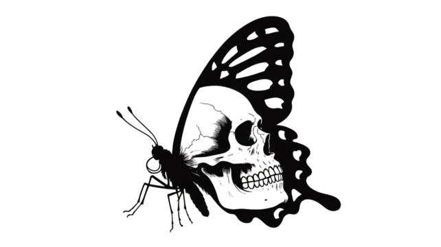 Striking skull butterfly, a symbol of transformation and mortality, perfect for edgy designs, tattoo art, or dark themes, captivating and intriguing.