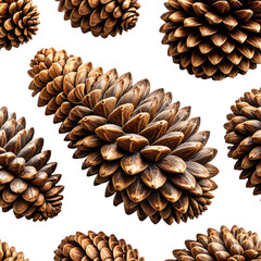 Detailed shot of multiple, ornate brown pine cones on black background