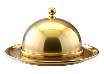 gold serving dome and tray isolated on white background PNG , AI GENERATED