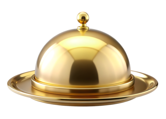 gold serving dome and tray isolated on white background PNG , AI GENERATED