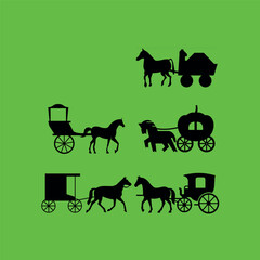 Horse-Drawn Carriage Silhouettes on Green Background
