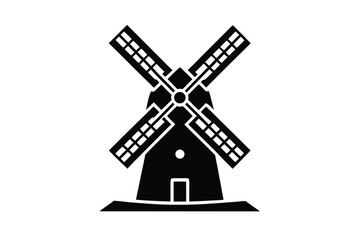 snow covered windmill simple line art silhouette vector icon