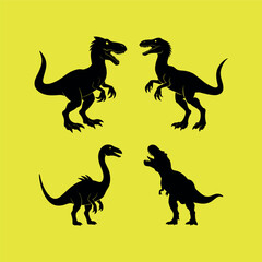 4 Dinosaur Silhouettes on Yellow Background