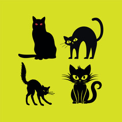 Stylized Cat Silhouettes on Yellow Background