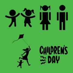 Children’s Day Silhouette Illustration on Green Background