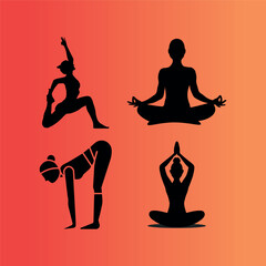 Yoga Pose Silhouettes on Orange Red Gradient Background